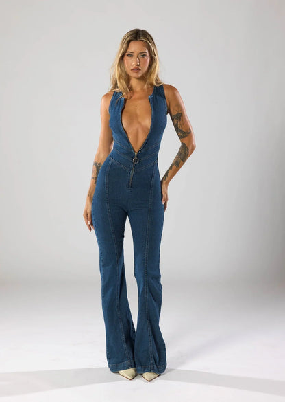 Hailey Backless Heart Denim Jumpsuit