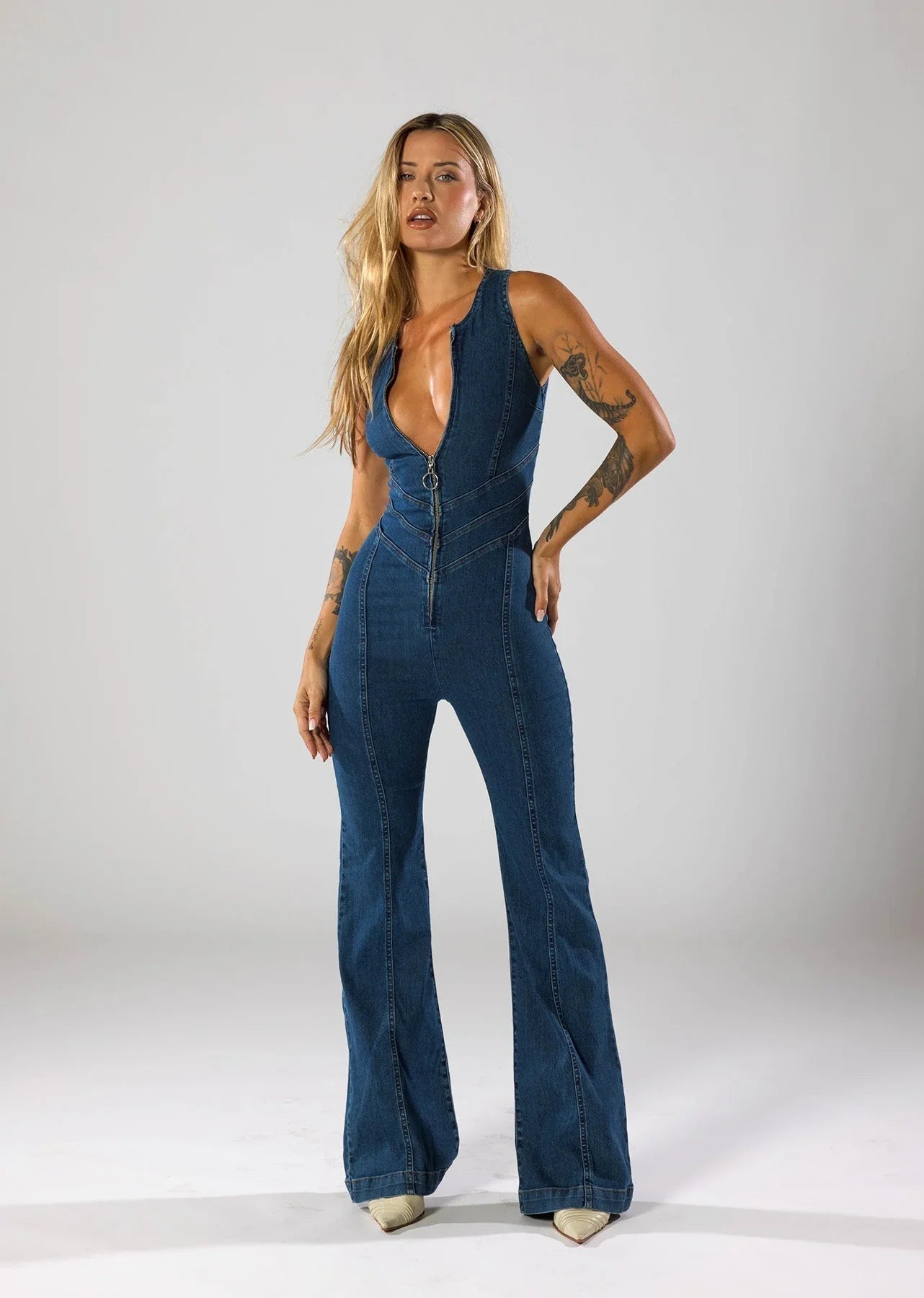 Hailey Backless Heart Denim Jumpsuit