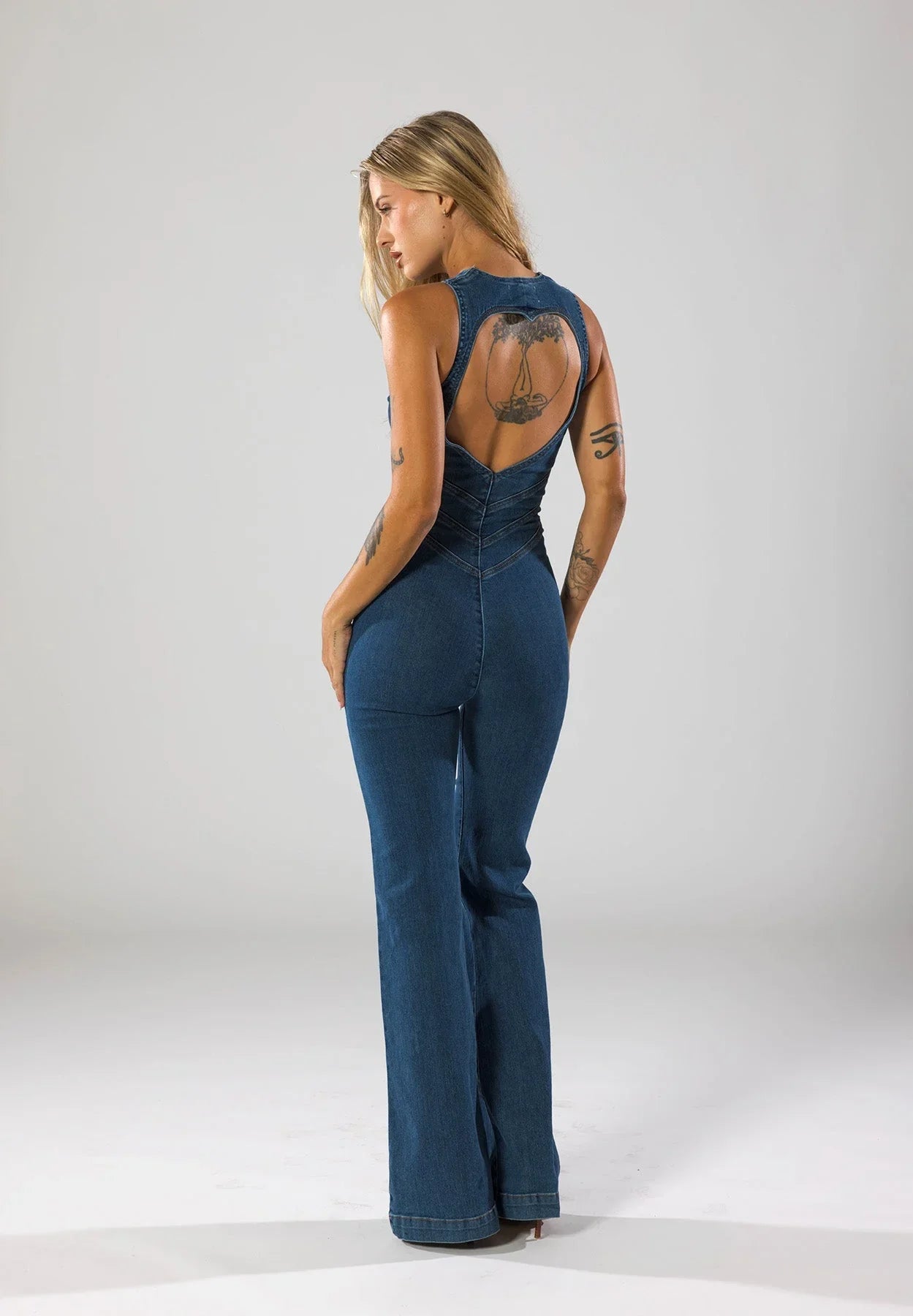 Hailey Backless Heart Denim Jumpsuit